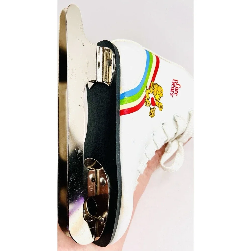 Vintage 1983 Care Bears Ice Skates Kids Size 12J Double Runner Rainbow White